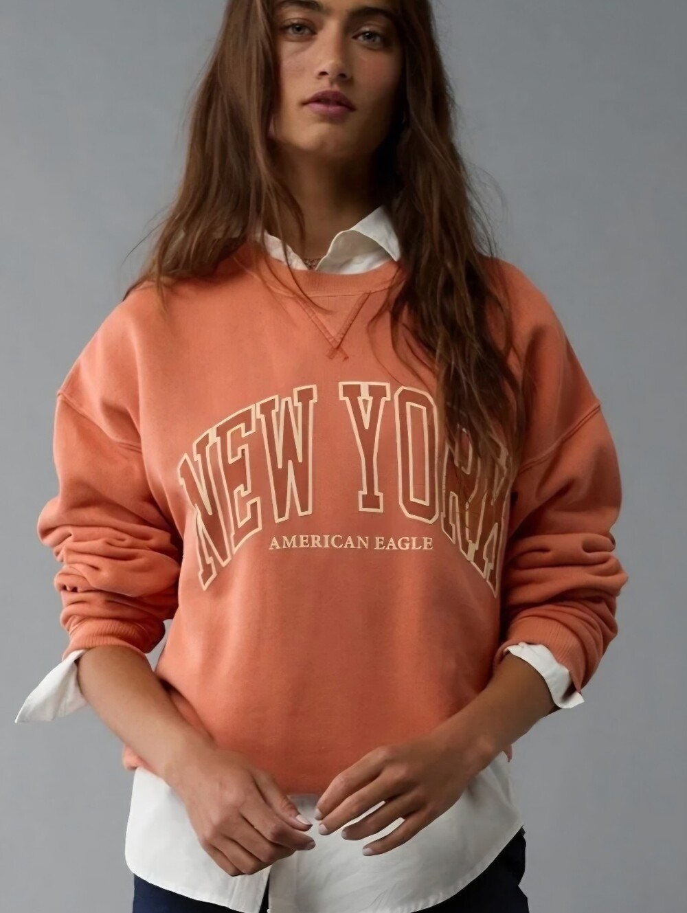 AMERICAN EAGLE Seriously Lived-In Pink New York Crewneck Sweatshirt Womens SZ S